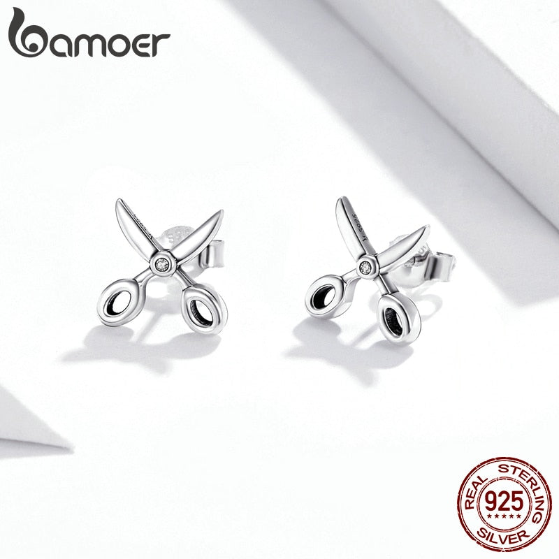 Sterling Silver Scissor Stud Earrings with CZ by HitMyNeed