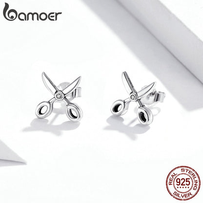Sterling Silver Scissor Stud Earrings with CZ by HitMyNeed