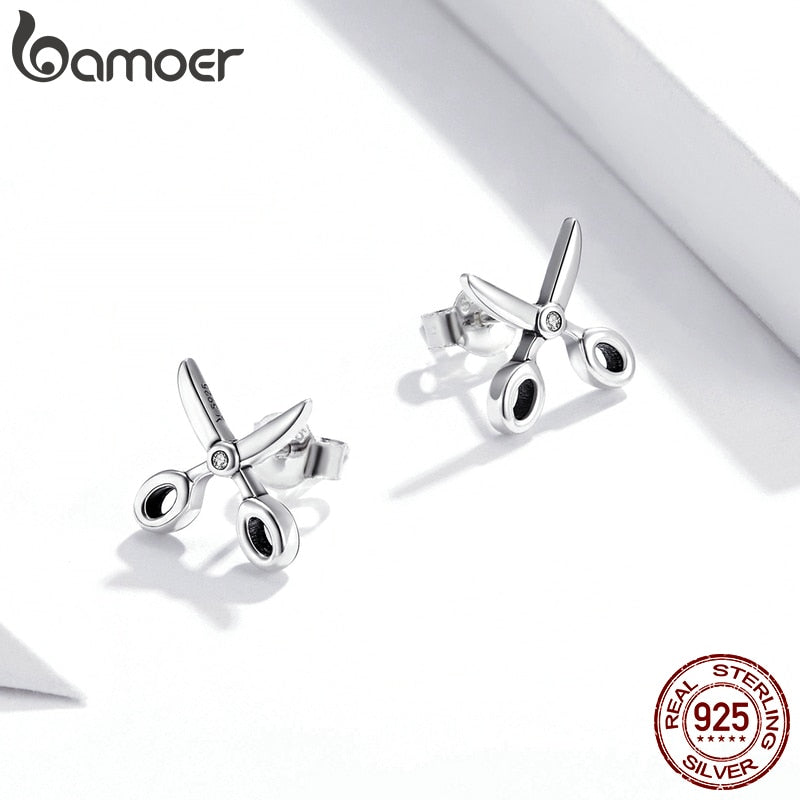 Sterling Silver Scissor Stud Earrings with CZ by HitMyNeed