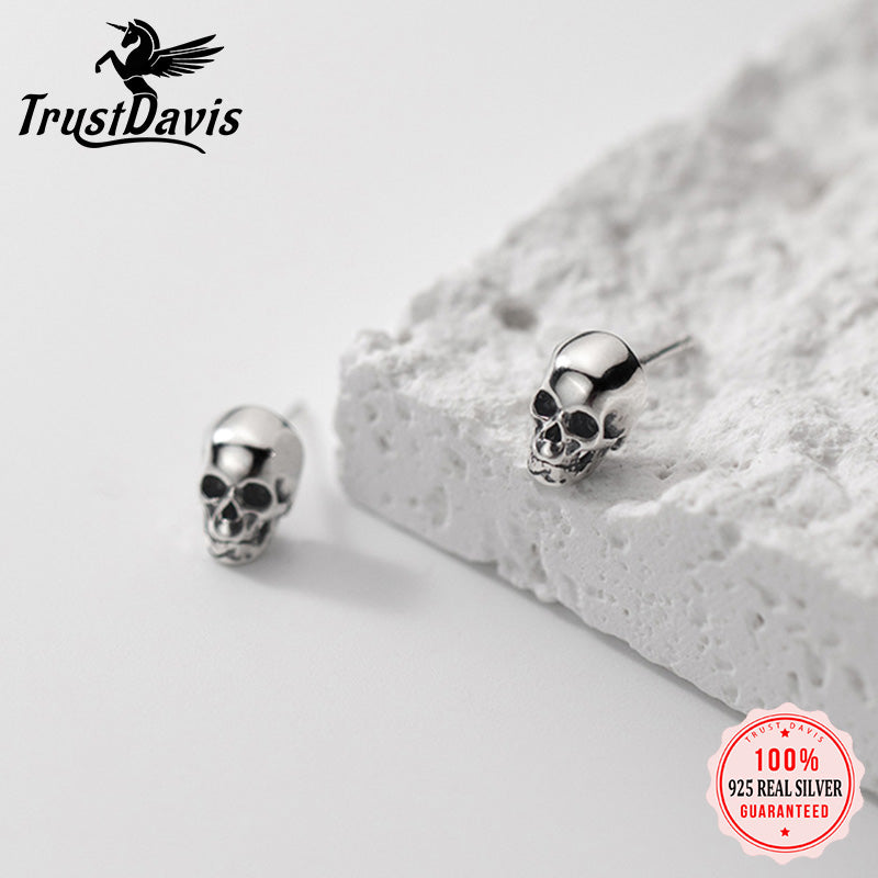 Sterling Silver Skull Stud Earrings for Women & Men by HitMyNeed