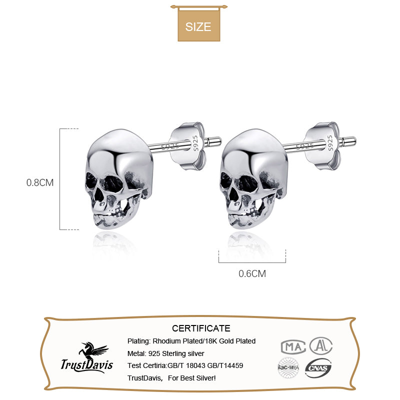 Sterling Silver Skull Stud Earrings for Women & Men by HitMyNeed