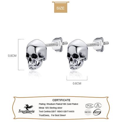Sterling Silver Skull Stud Earrings for Women & Men by HitMyNeed