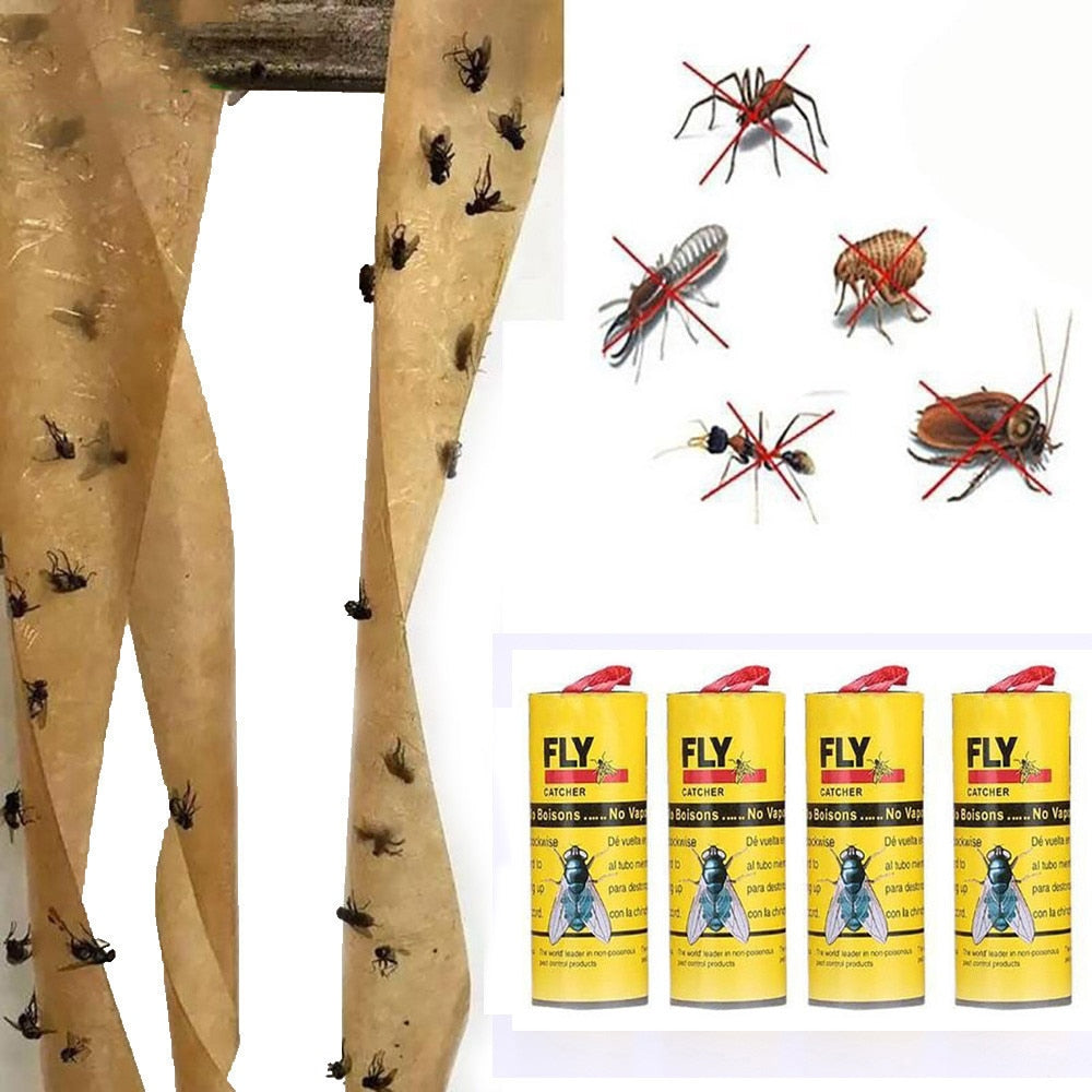Sticky Fly Trap Rolls 4-Pack Non-Toxic Insect Catcher by HitMyNeed