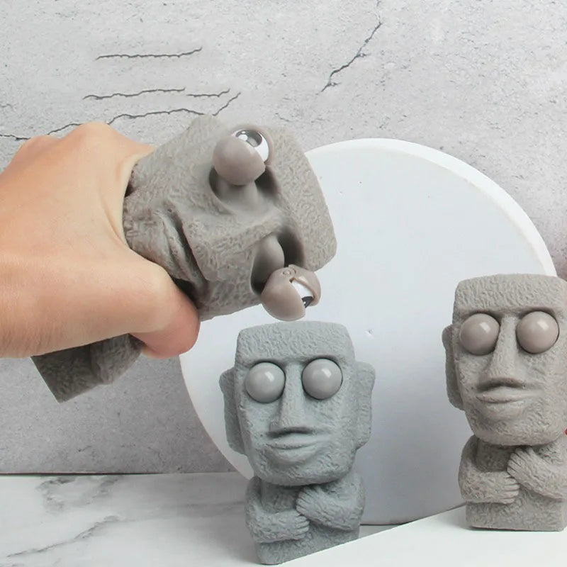 Stone Man Moai Stress Toy with Pop-Out Eyes by HitMyNeed