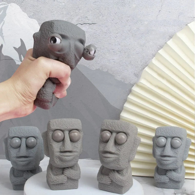 Stone Man Moai Stress Toy with Pop-Out Eyes by HitMyNeed