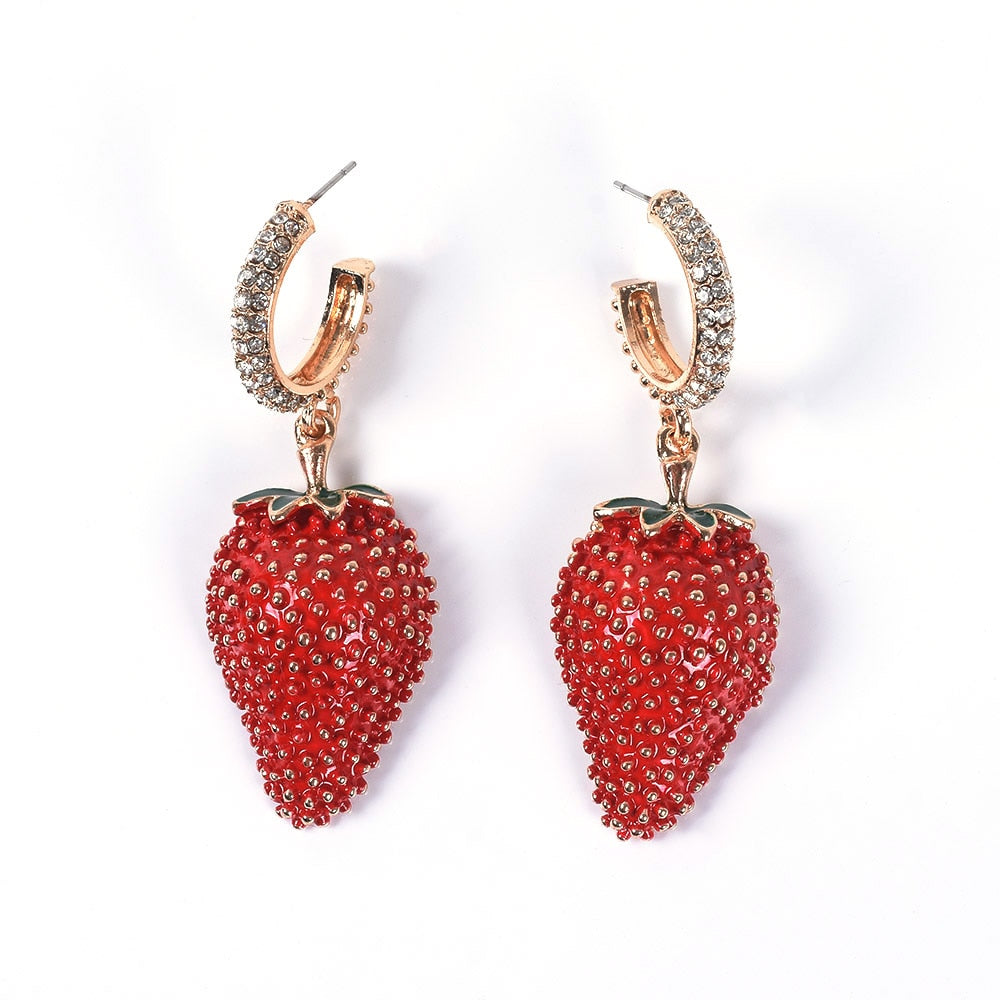 Strawberry Crystal Drop Earrings for Women by HitMyNeed