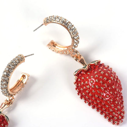 Strawberry Crystal Drop Earrings for Women by HitMyNeed