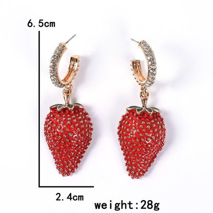 Strawberry Crystal Drop Earrings for Women by HitMyNeed