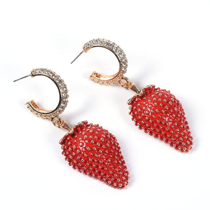 Strawberry Crystal Drop Earrings for Women by HitMyNeed