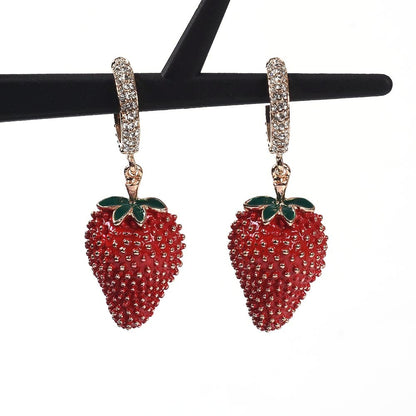 Strawberry Crystal Drop Earrings for Women by HitMyNeed