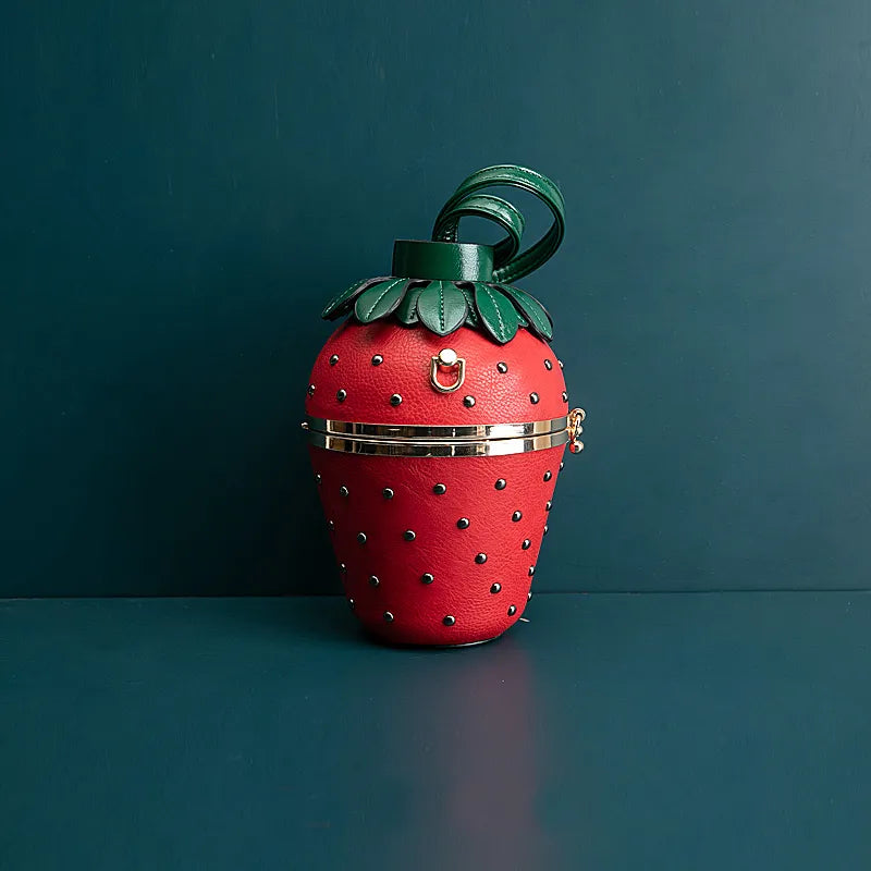 Strawberry Evening Bucket Clutch Bag with Chain by HitMyNeed