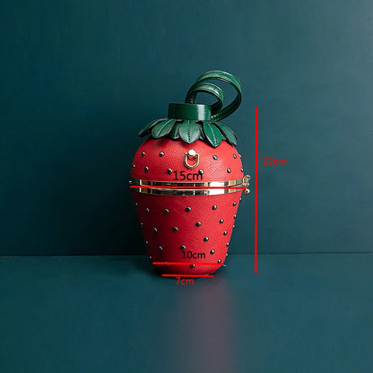 Strawberry Evening Bucket Clutch Bag with Chain by HitMyNeed
