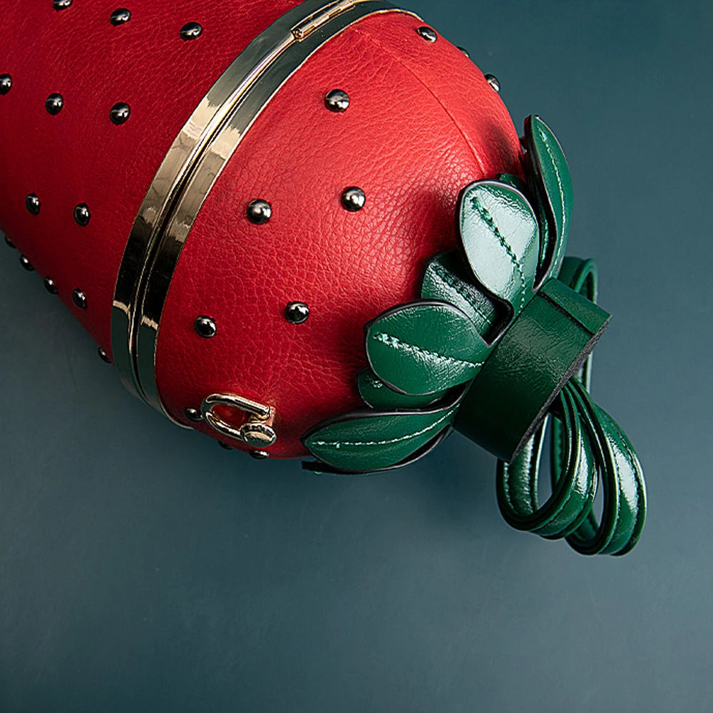 Strawberry Evening Bucket Clutch Bag with Chain by HitMyNeed