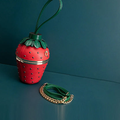 Strawberry Evening Bucket Clutch Bag with Chain by HitMyNeed