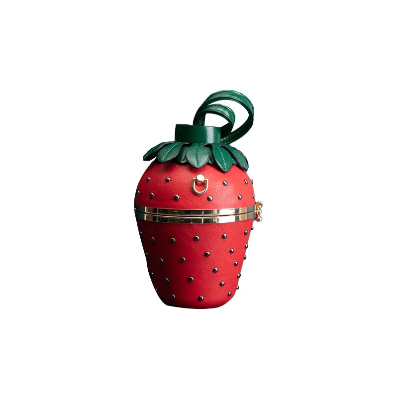 Strawberry Evening Bucket Clutch Bag with Chain by HitMyNeed