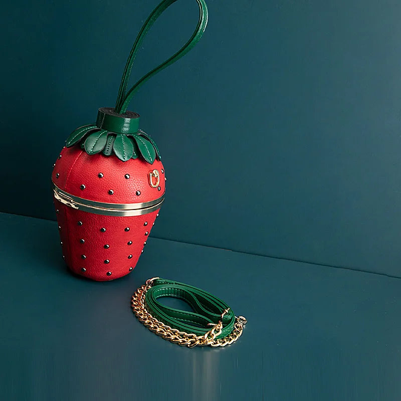 Strawberry Evening Bucket Clutch Bag with Chain by HitMyNeed