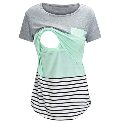 Striped Nursing Maternity T-Shirt Short Sleeve Top gray m by HitMyNeed