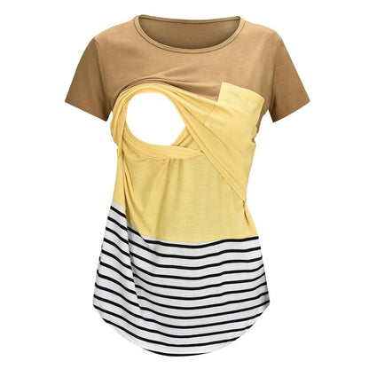 Striped Nursing Maternity T-Shirt Short Sleeve Top yellow m by HitMyNeed