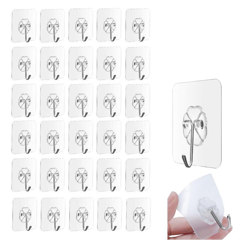 Strong Adhesive Clear Wall Hooks (20 Pack) by HitMyNeed