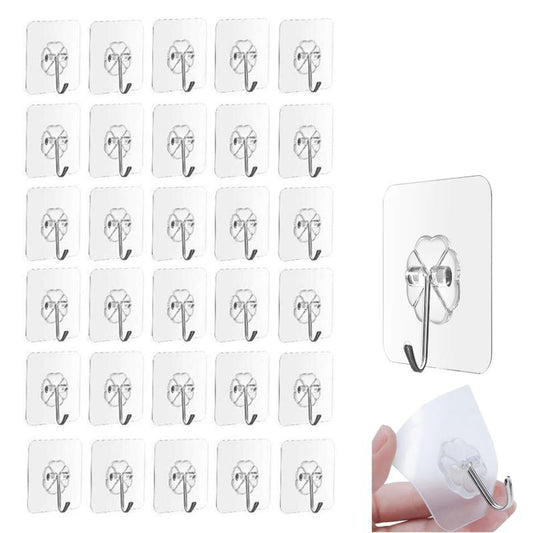 Strong Adhesive Clear Wall Hooks (20 Pack) by HitMyNeed