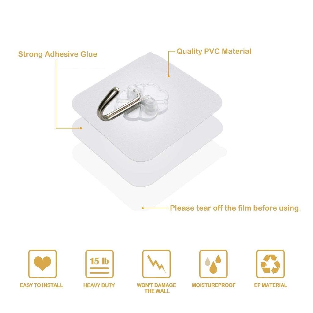 Strong Adhesive Clear Wall Hooks (20 Pack) by HitMyNeed