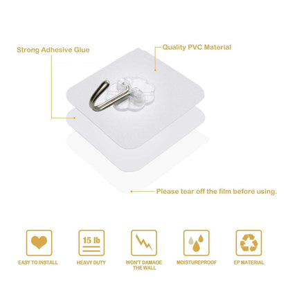Strong Adhesive Clear Wall Hooks (20 Pack) by HitMyNeed