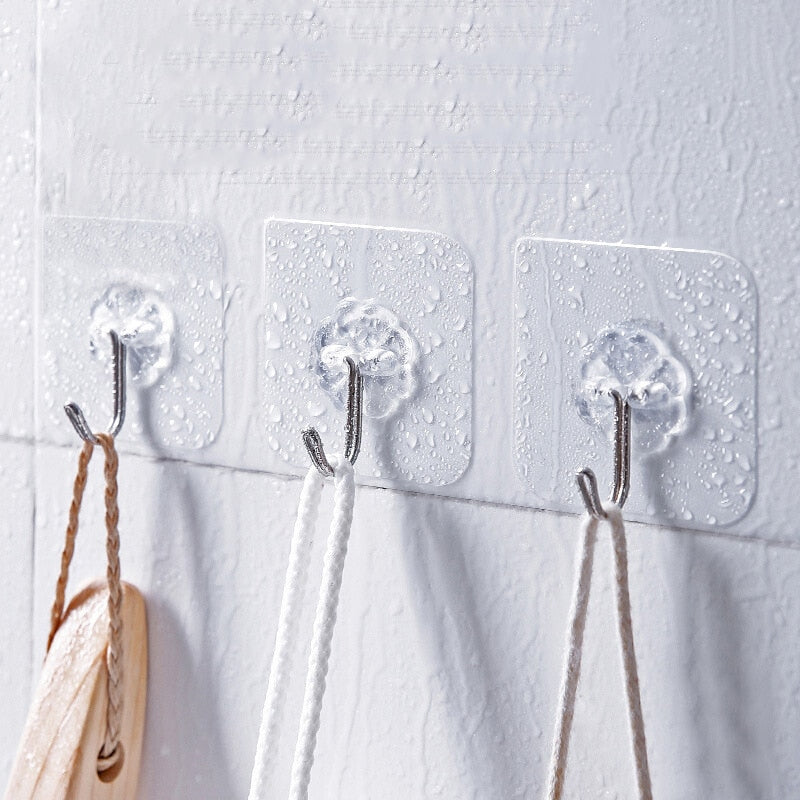 Strong Adhesive Transparent Wall Hooks (10 Pack) by HitMyNeed