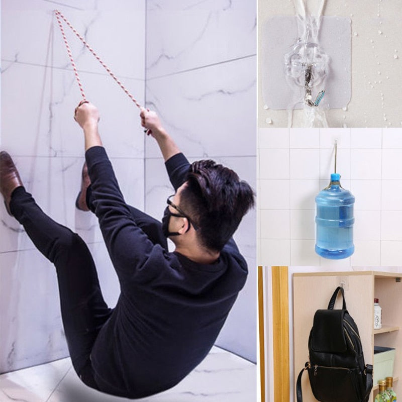 Strong Adhesive Transparent Wall Hooks (10 Pack) by HitMyNeed