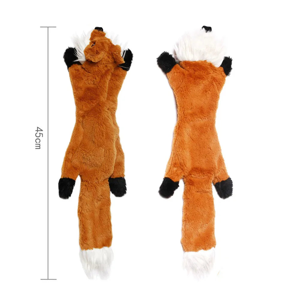 Stuffingless Squeaky Animal Dog Toy with Crinkle fox by HitMyNeed