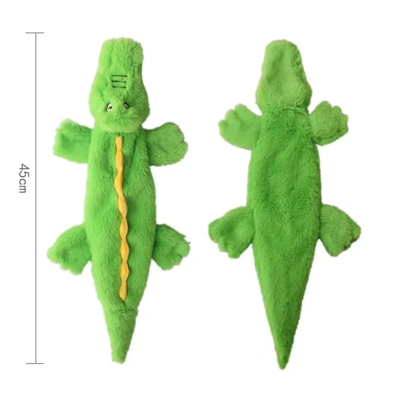 Stuffingless Squeaky Animal Dog Toy with Crinkle green-crocodile by HitMyNeed