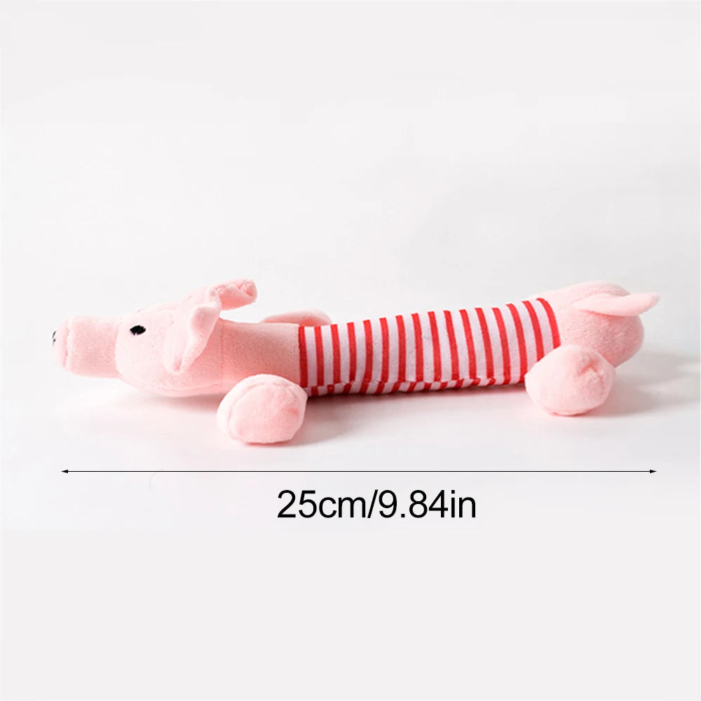 Stuffingless Squeaky Animal Dog Toy with Crinkle pink by HitMyNeed