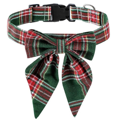Stylish Christmas Dog Collar with Festive Bow green-lattice l-3-0cmx60cm by HitMyNeed