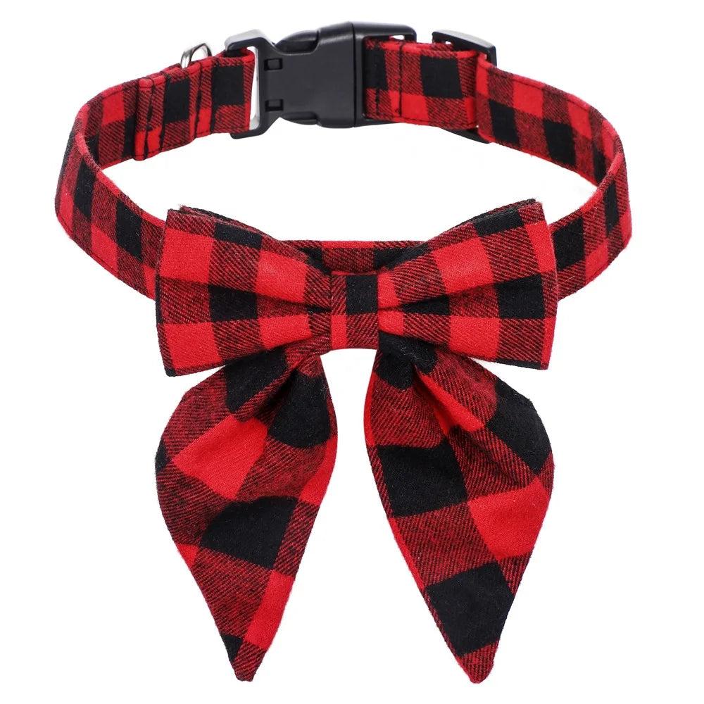 Stylish Christmas Dog Collar with Festive Bow red-black l-3-0cmx60cm by HitMyNeed
