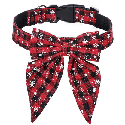 Stylish Christmas Dog Collar with Festive Bow red-black-snow l-3-0cmx60cm by HitMyNeed