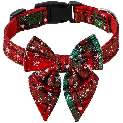 Stylish Christmas Dog Collar with Festive Bow red-green-snow l-3-0cmx60cm by HitMyNeed