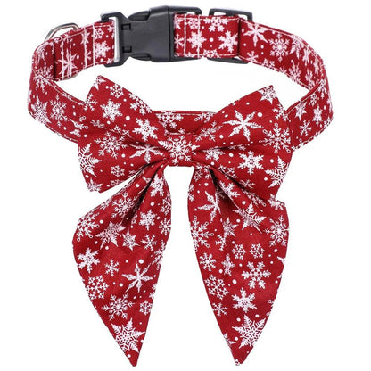 Stylish Christmas Dog Collar with Festive Bow snow l-3-0cmx60cm by HitMyNeed