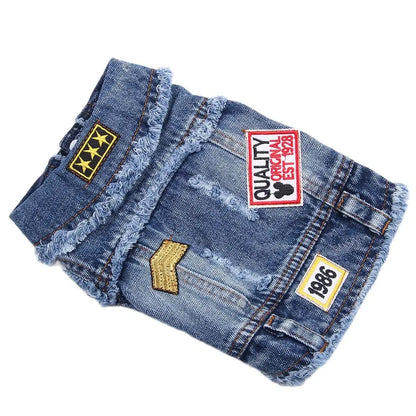 Stylish Denim Dog Jacket with Easy Snap Closure by HitMyNeed