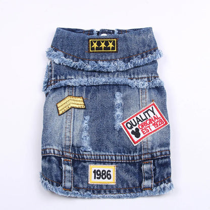 Stylish Denim Dog Jacket with Easy Snap Closure blue l by HitMyNeed