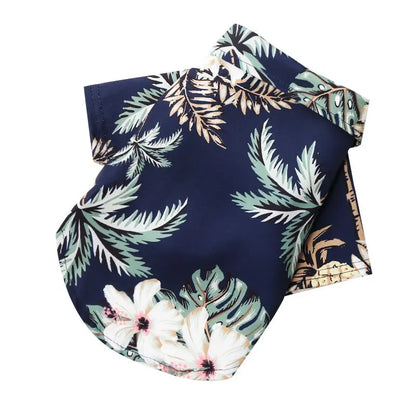 Summer Aloha Print Dog Shirt navy-blue-tree s by HitMyNeed