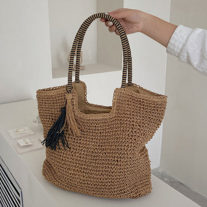 Summer Straw Tote Beach Bag with Zipper Closure by HitMyNeed