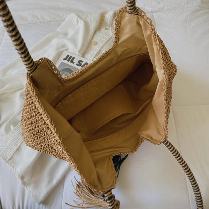 Summer Straw Tote Beach Bag with Zipper Closure by HitMyNeed