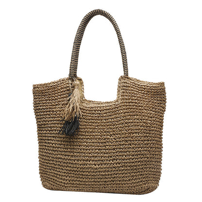 Summer Straw Tote Beach Bag with Zipper Closure by HitMyNeed