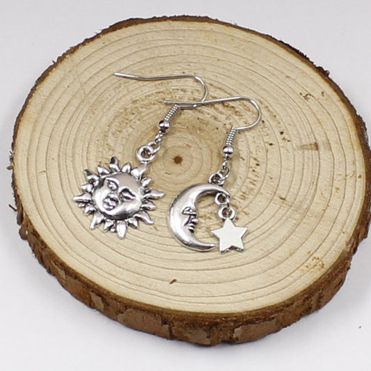 Sun, Moon & Star Mismatched Drop Earrings by HitMyNeed