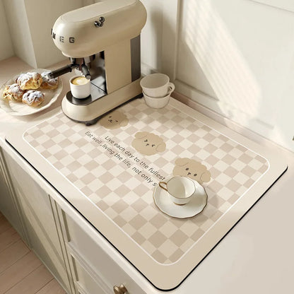 Super Absorbent Non-Slip Kitchen & Dish Drying Mat 3dog-off-white 20x30cm by HitMyNeed