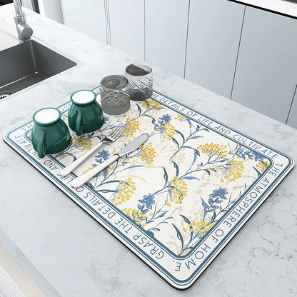 Super Absorbent Non-Slip Kitchen & Dish Drying Mat blue 20x30cm by HitMyNeed