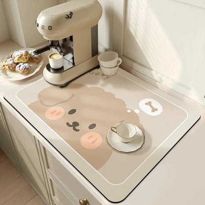 Super Absorbent Non-Slip Kitchen & Dish Drying Mat dog-off-white 20x30cm by HitMyNeed
