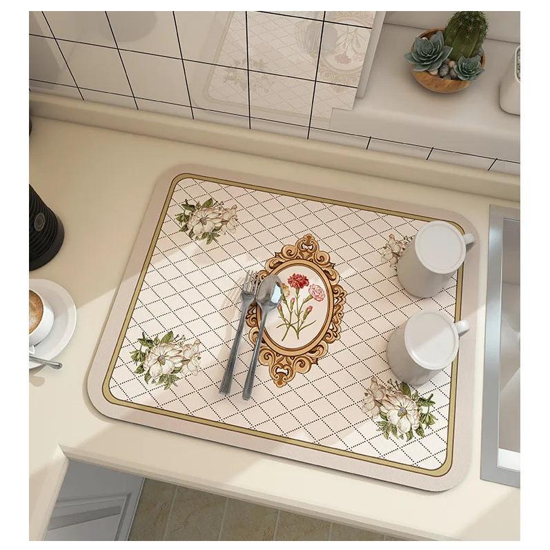 Super Absorbent Non-Slip Kitchen & Dish Drying Mat rose-off-white 20x30cm by HitMyNeed