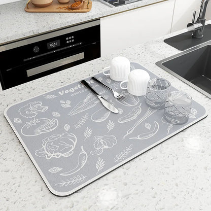 Super Absorbent Non-Slip Kitchen & Dish Drying Mat vegetable-grey 20x30cm by HitMyNeed