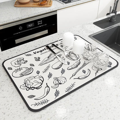 Super Absorbent Non-Slip Kitchen & Dish Drying Mat vegetable-whit 20x30cm by HitMyNeed