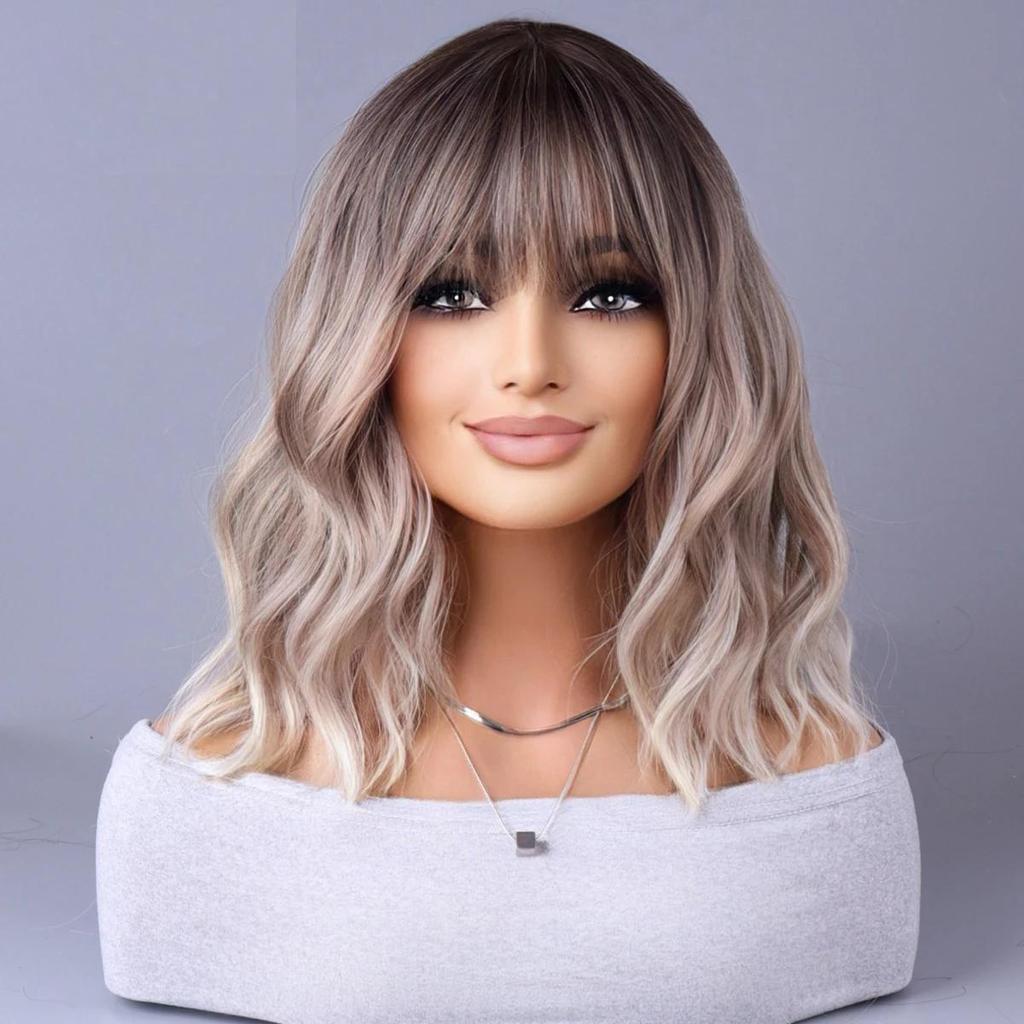 Synthetic Celebrity Wig with Fringe in Gradual Gray by HitMyNeed